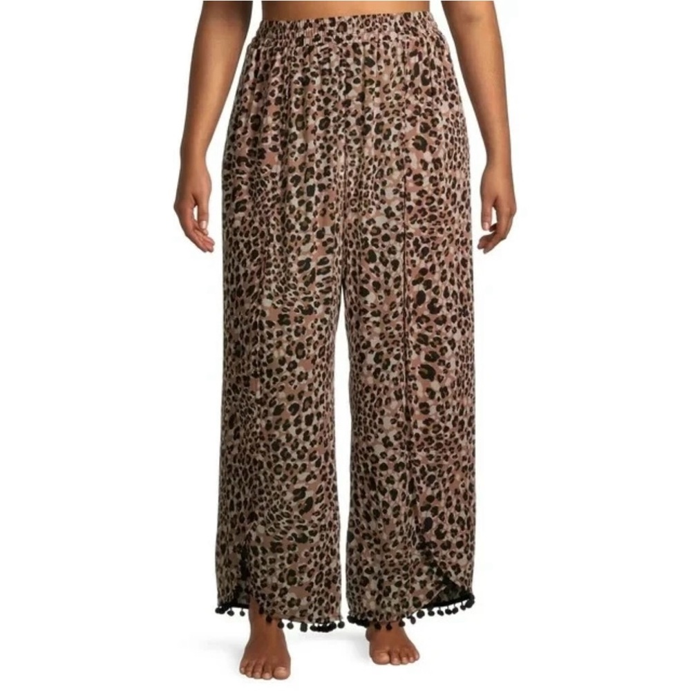 Time and Tru Women's Leopard Pant Swim Cover Up Elastic Waist Size Large NWT
